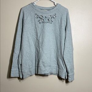 Soft Surroundings Pale Green Cut Out Pullover Split Hem Sweatshirt Size Petite L